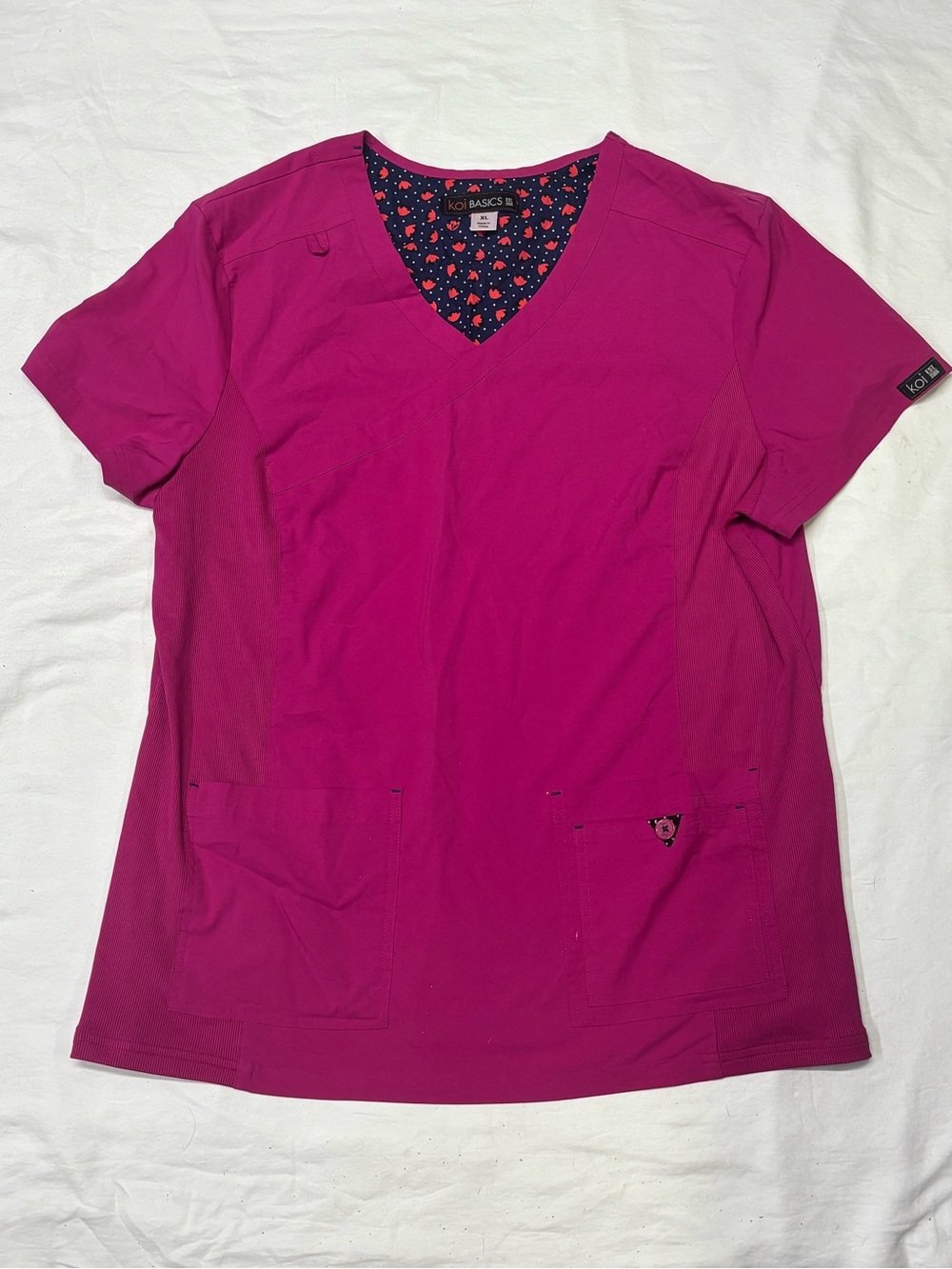 koi Women's V-Neck Scrub Top in Fuchsia Pink